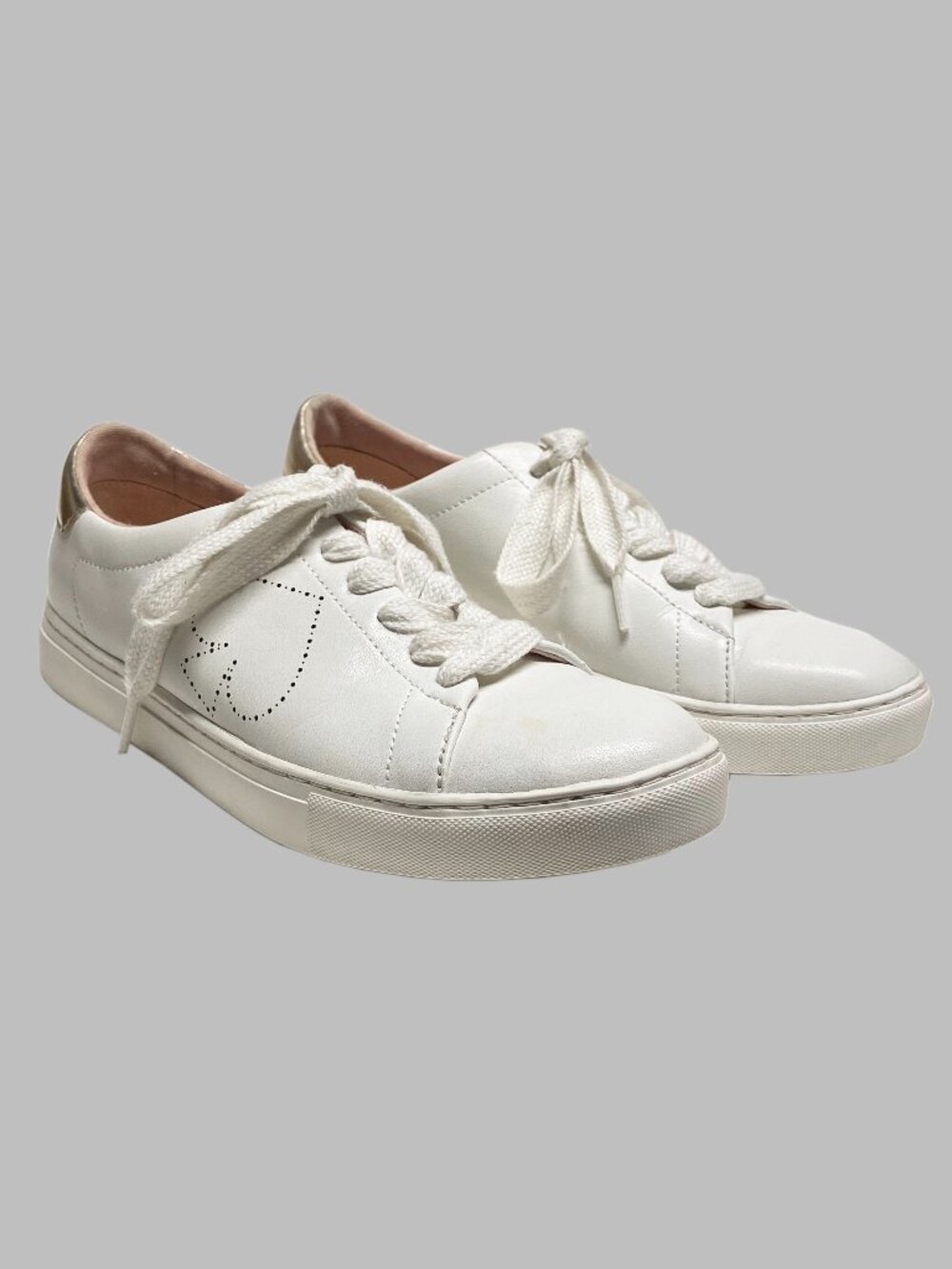 Kate Spade Angelise Leather Silhouette Sneakers Size 8.5B White Gold Lace-up